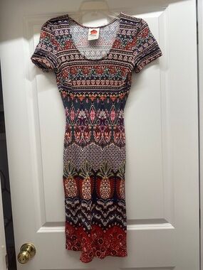 Farm rio for Anthropologie Boho Floral Multicolor Short Sleeve Knit Dress - sm